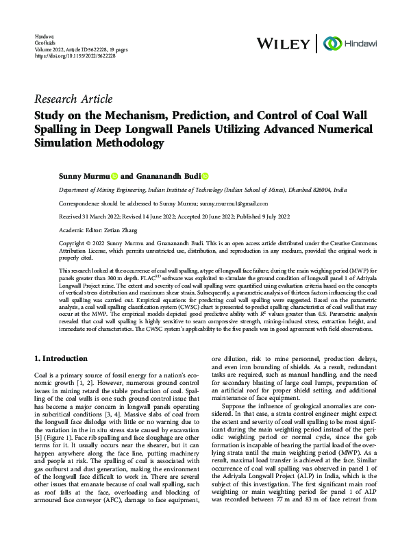 (PDF) Study on the Mechanism, Prediction, and Control of Coal Wall ...