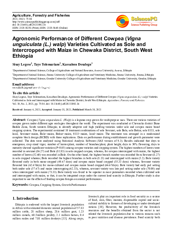 (PDF) Agronomic Performance of Different Cowpea (Vigna unguiculata (L