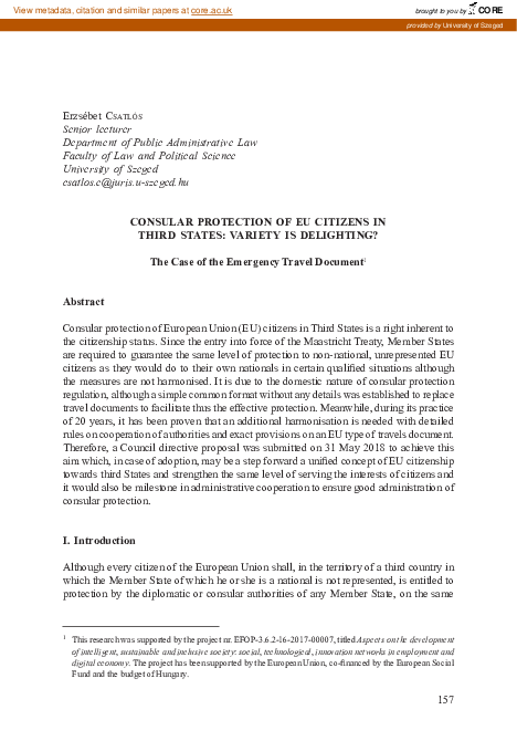 (PDF) Consular protection of EU citizens in third states : variety is ...