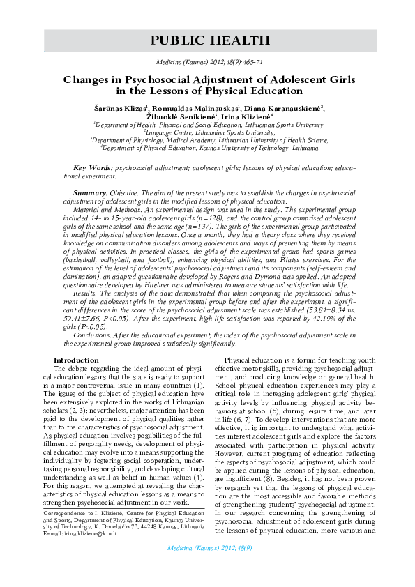 (PDF) Changes in Psychosocial Adjustment of Adolescent Girls in the ...