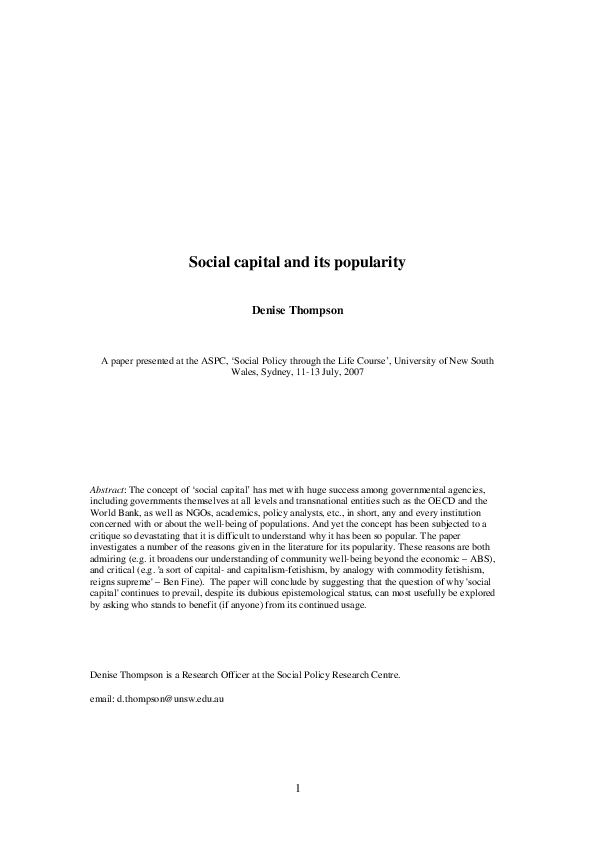 (PDF) Social capital and its popularity
