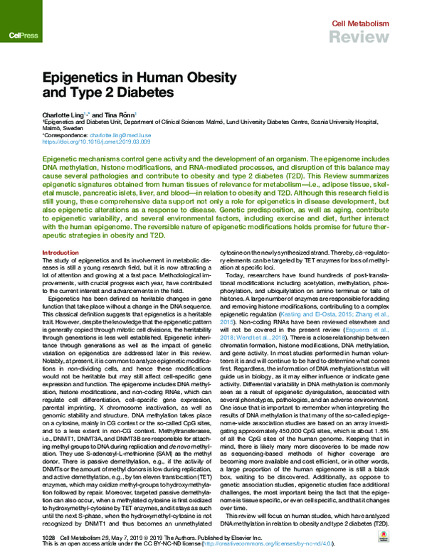 (PDF) Epigenetics in Human Obesity and Type 2 Diabetes
