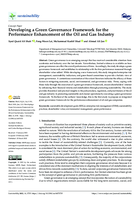 (PDF) Developing a Green Governance Framework for the Performance ...