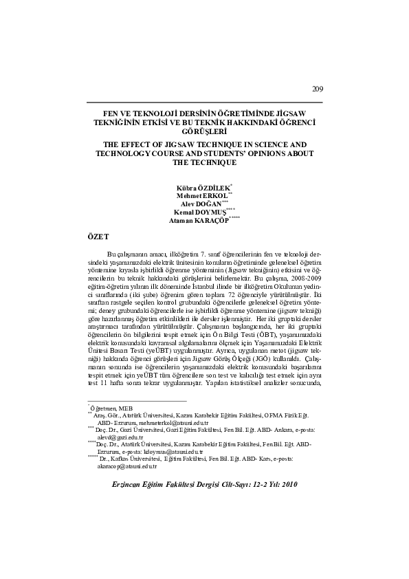 (PDF) The Effect Of Jigsaw Technique In Science And Technology Course ...