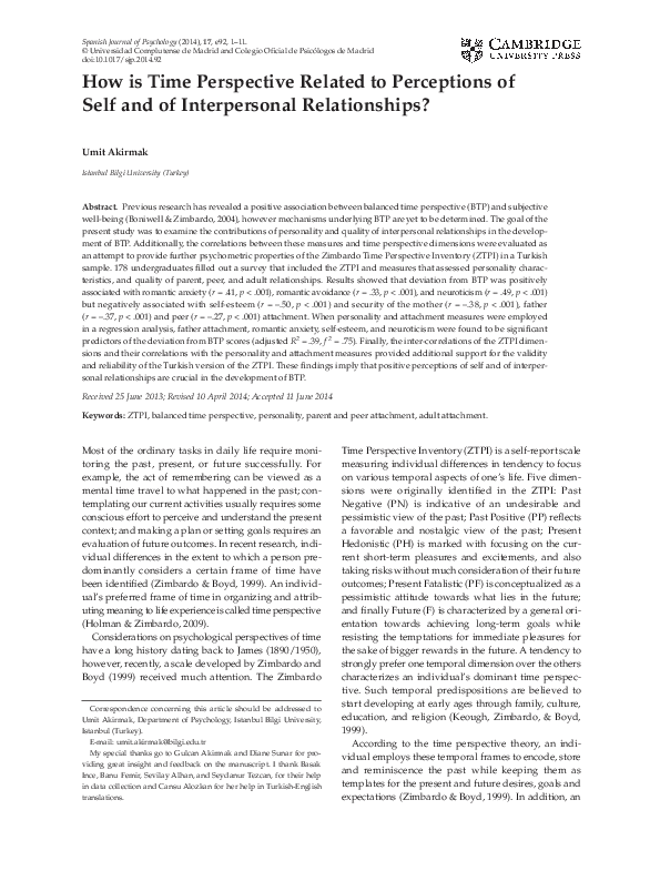 (PDF) How is Time Perspective Related to Perceptions of Self and of ...
