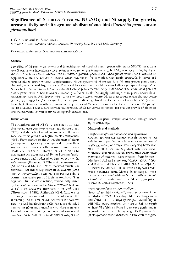 (PDF) Significance of N source (urea vs. NH4NO3) and Ni supply for ...