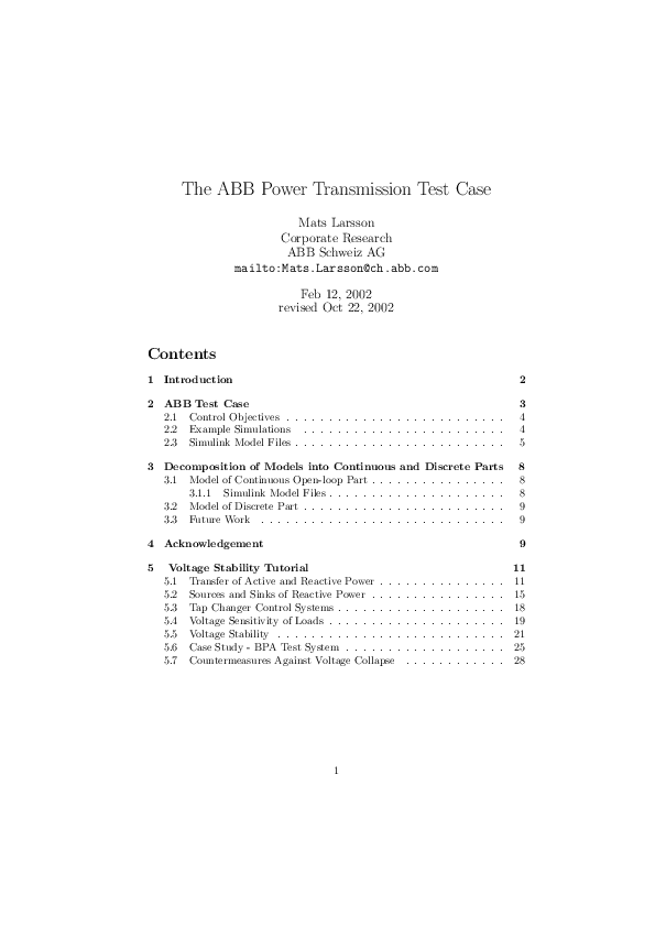 (PDF) The ABB power transmission test case Mats Larsson Academia.edu