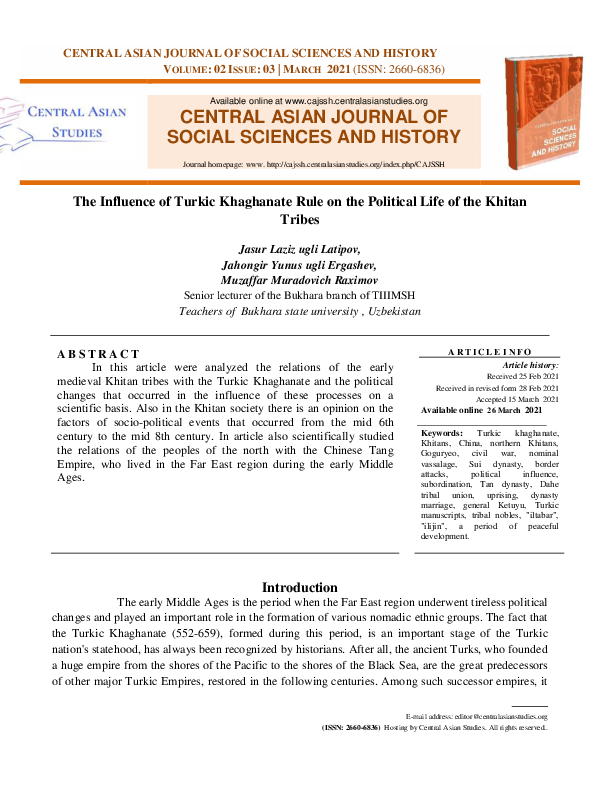 (PDF) The influence of Turkic Khaghanate rule on the political life of ...