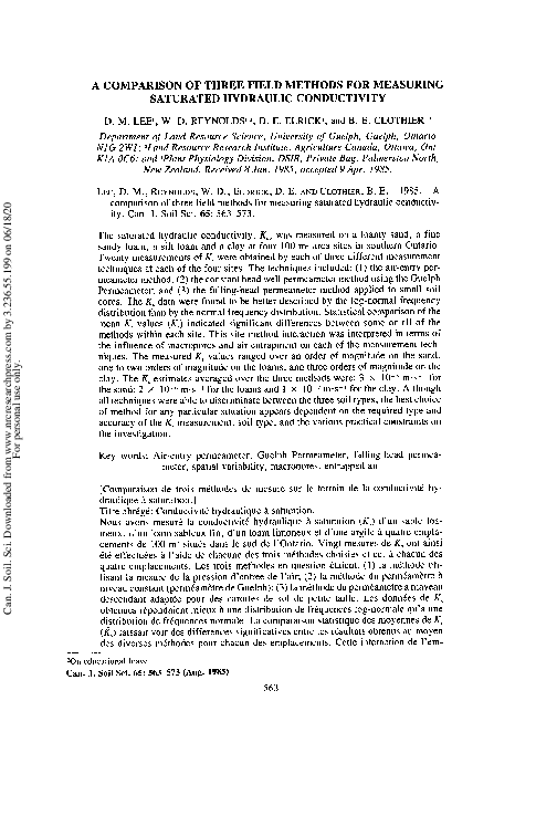 (PDF) A Comparison of Three Field Methods for Measuring Saturated ...