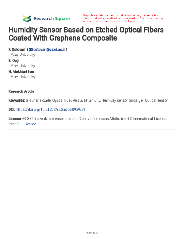 (PDF) Humidity Sensor Based on Etched Optical Fibers Coated With ...