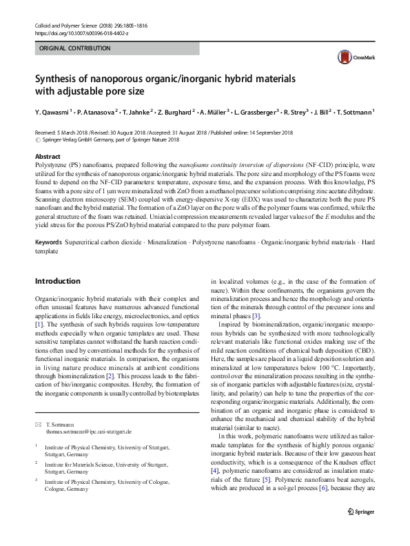 (PDF) Synthesis of nanoporous organic/inorganic hybrid materials with ...