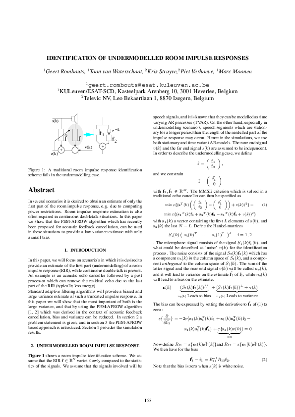 (PDF) Identification of undermodelled room impulse responses