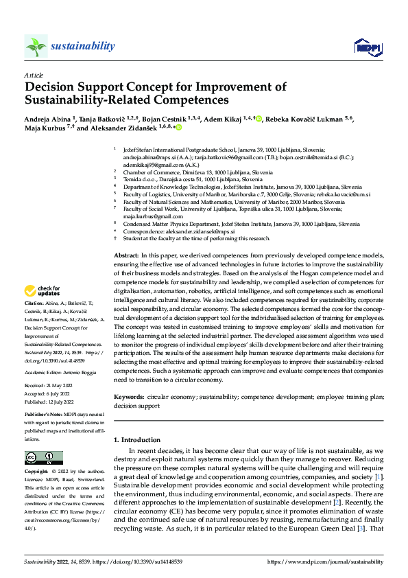 (PDF) Decision Support Concept for Improvement of Sustainability ...