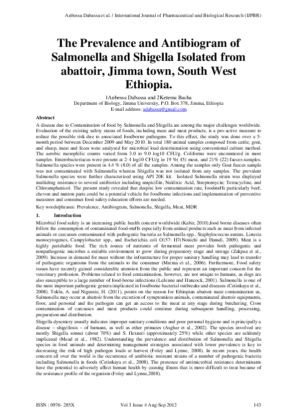 (PDF) The Prevalence and Antibiogram of Salmonella and Shigella ...