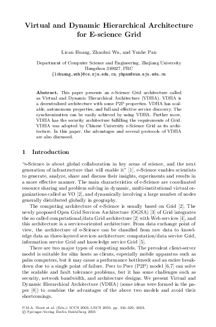 (PDF) Virtual and Dynamic Hierarchical Architecture for E-Science Grid