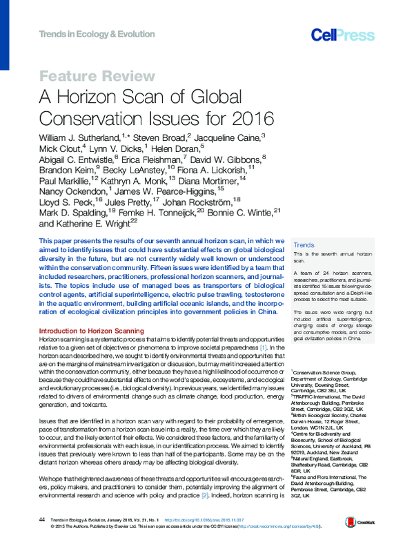(PDF) A horizon scan of global conservation issues for 2014