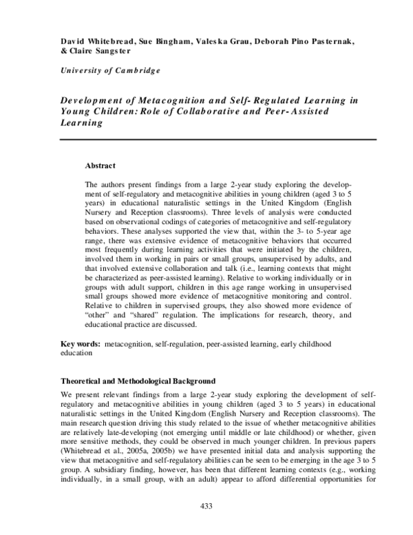 (PDF) Development of Metacognition and Self-Regulated Learning in Young ...