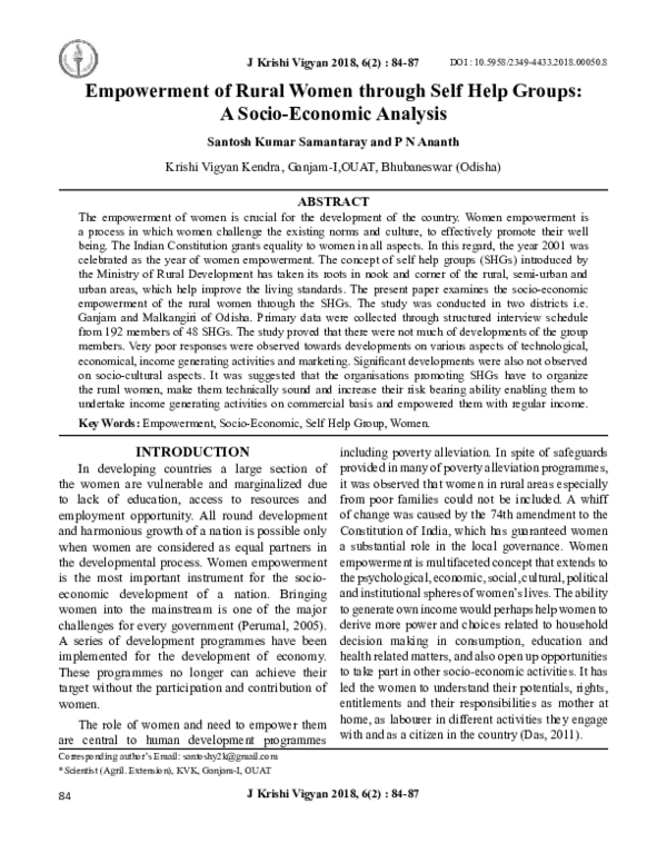 (PDF) Empowerment of Rural Women through Self Help Groups: A Socio ...