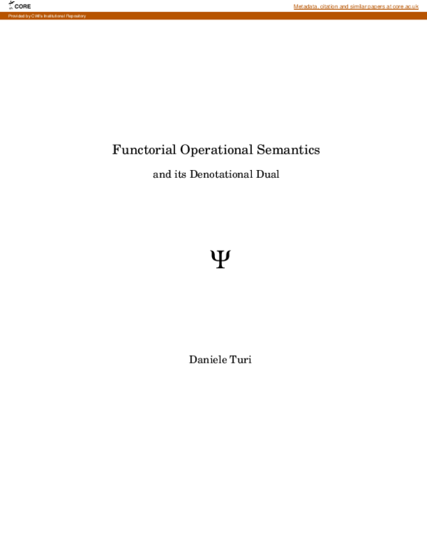 (PDF) Functorial operational semantics and its denotational dual