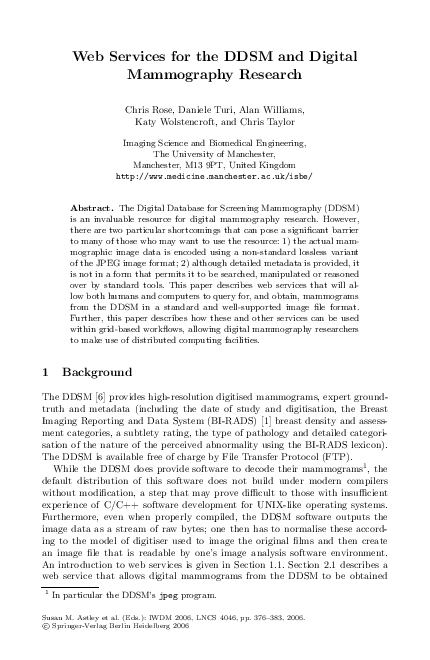 (PDF) Web Services for the DDSM and Digital Mammography Research