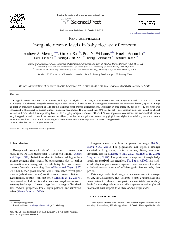(PDF) Inorganic arsenic levels in baby rice are of concern