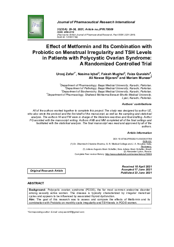 (PDF) Effect of Metformin and Its Combination with Probiotic on ...