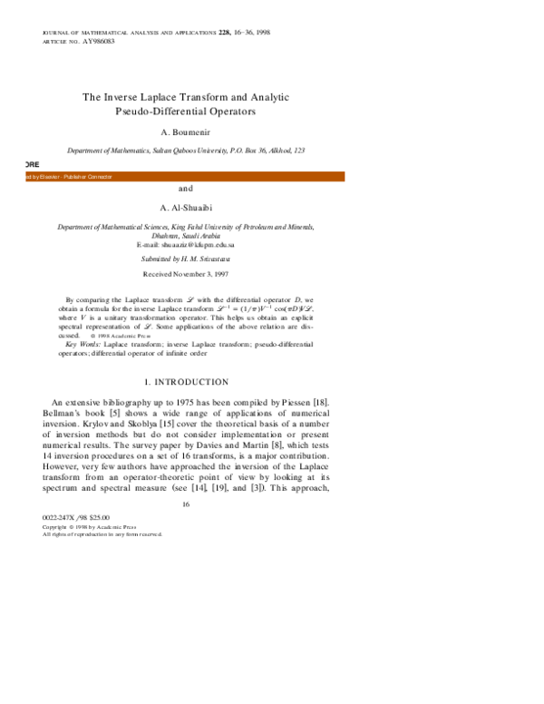 (PDF) The Inverse Laplace Transform and Analytic Pseudo-Differential ...