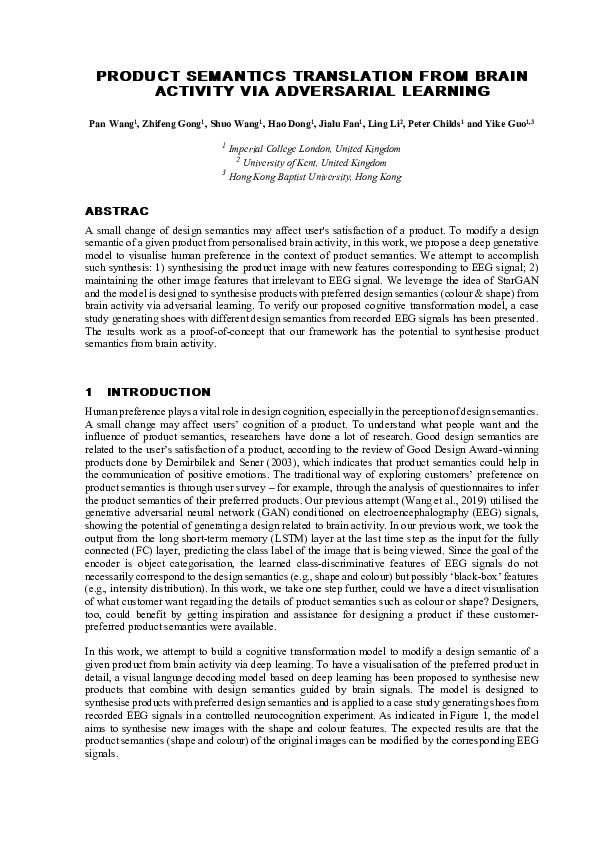 Pdf Product Semantics Translation From Brain Activity Via Adversarial