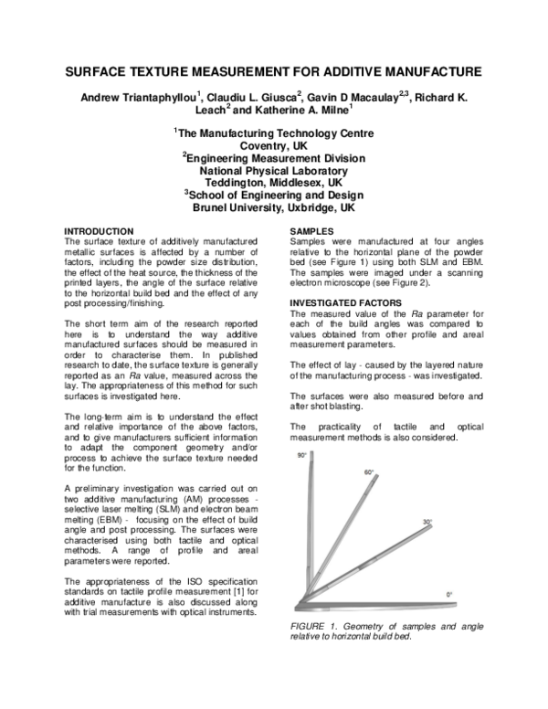 (PDF) Surface texture measurement for additive manufacturing Matthias
