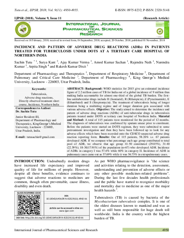 (PDF) INCIDENCE AND PATTERN OF ADVERSE DRUG REACTIONS (ADRs) IN ...
