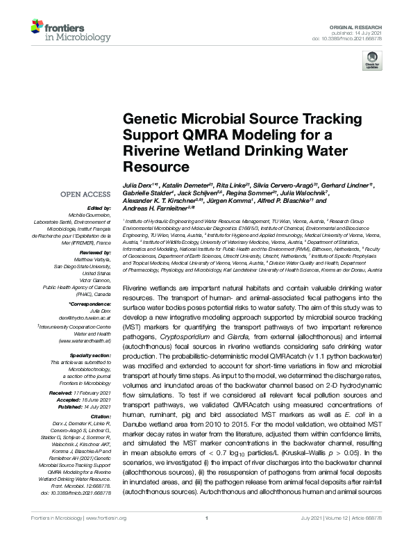 (PDF) Genetic Microbial Source Tracking Support QMRA Modeling for a ...