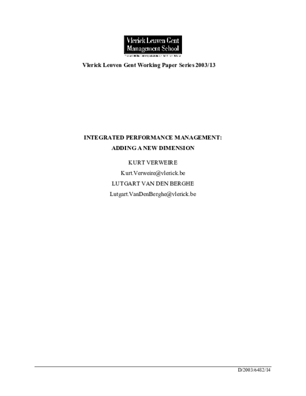 (PDF) Integrated performance management: adding a new dimension