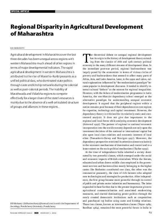 (PDF) Regional disparity in agricultural development of Maharashtra