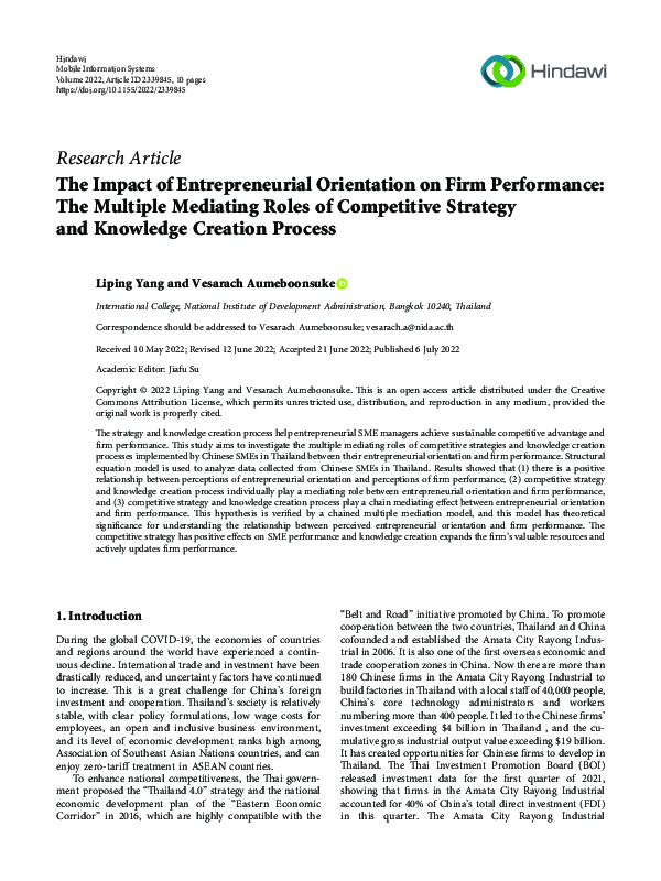 (PDF) The Impact of Entrepreneurial Orientation on Firm Performance ...