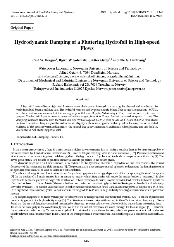 (PDF) Hydrodynamic Damping of a Fluttering Hydrofoil in High-speed Flows