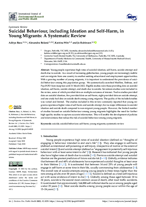 (PDF) Suicidal Behaviour, including Ideation and Self-Harm, in Young ...