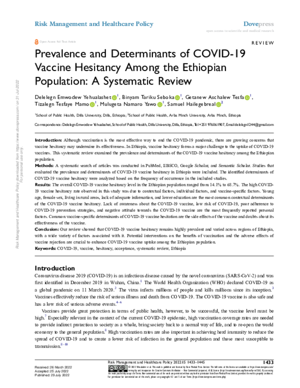 (PDF) Prevalence and Determinants of COVID-19 Vaccine Hesitancy Among ...