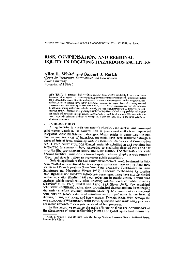(PDF) Risk, compensation, and regional equity in locating hazardous ...