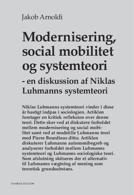 (PDF) Modernisering, social mobilitet og systemteori - en diskussion af ...