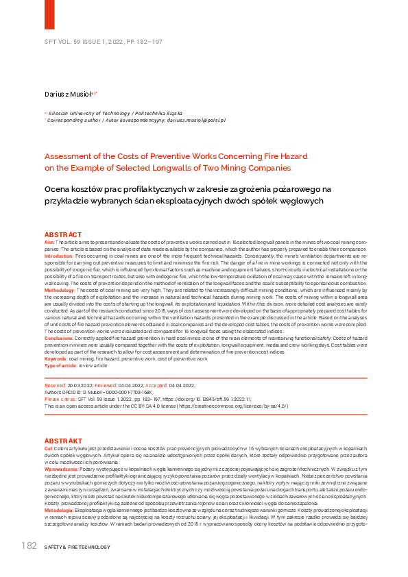 (PDF) Assessment of the Costs of Preventive Works Concerning Fire ...
