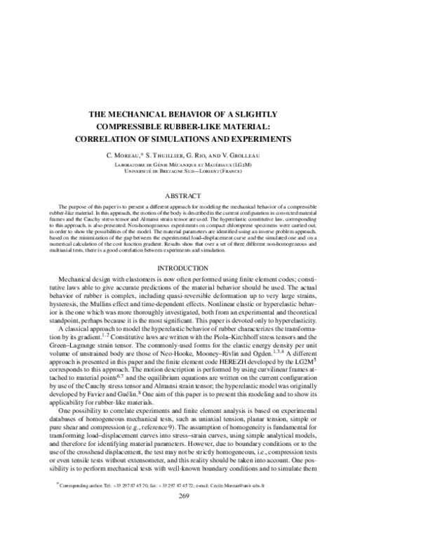 (PDF) The Mechanical Behavior of a Slightly Compressible Rubber-Like ...