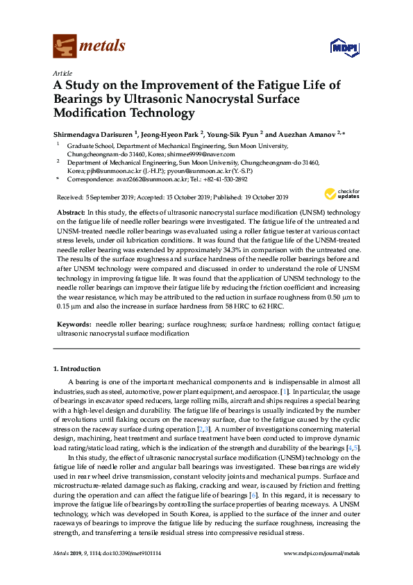 (PDF) A Study on the Improvement of the Fatigue Life of Bearings by ...