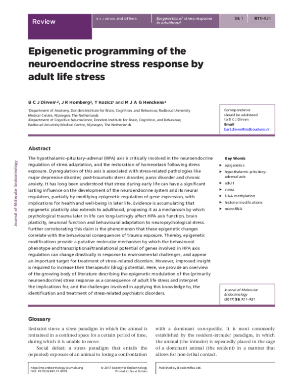 (PDF) Epigenetic programming of the neuroendocrine stress response by ...