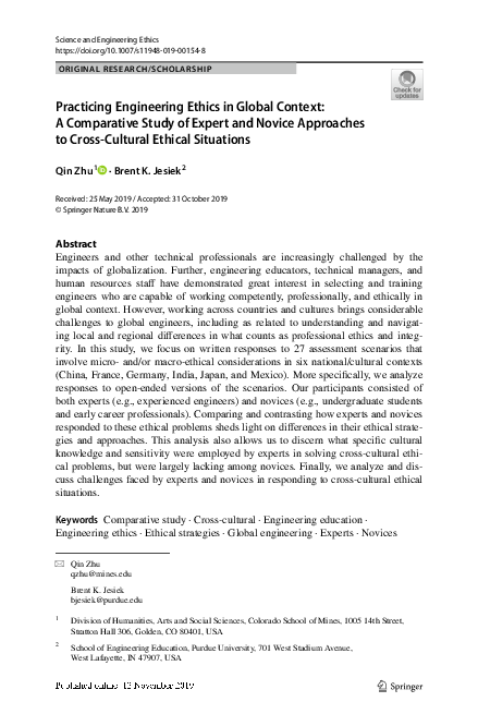 (PDF) Practicing Engineering Ethics in Global Context: A Comparative ...