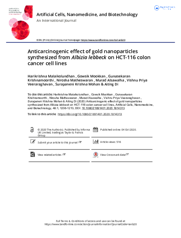 (PDF) Anticarcinogenic effect of gold nanoparticles synthesized from ...
