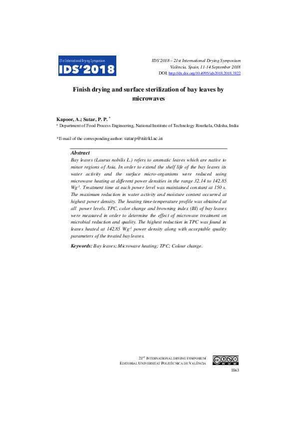 (PDF) Finish drying and surface sterilization of bay leaves by