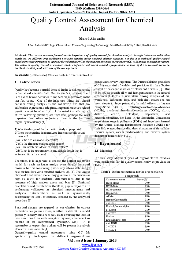 (PDF) Quality Control Assessment for Chemical Analysis
