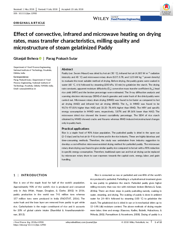 (PDF) Effect of convective, infrared and microwave heating on drying ...