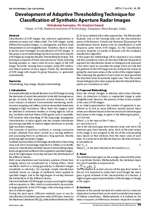 (PDF) Development of Adaptive Thresholding Technique for Classification ...