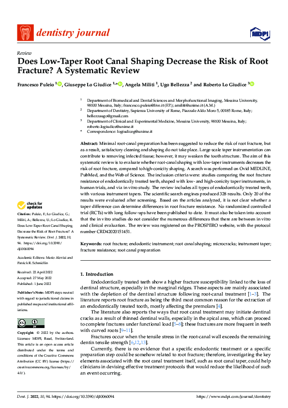 (PDF) Does Low-Taper Root Canal Shaping Decrease the Risk of Root ...
